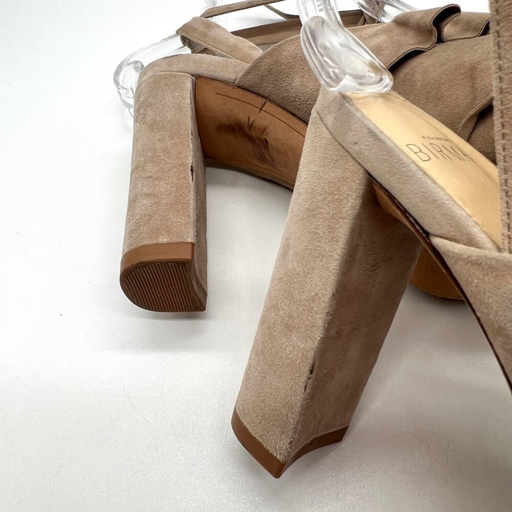 ALEXANDRE BIRMAN Ruffle Suede Heels Womens 37 Taupe Leather Ankle Wrap Sandal - Picture 9 of 16